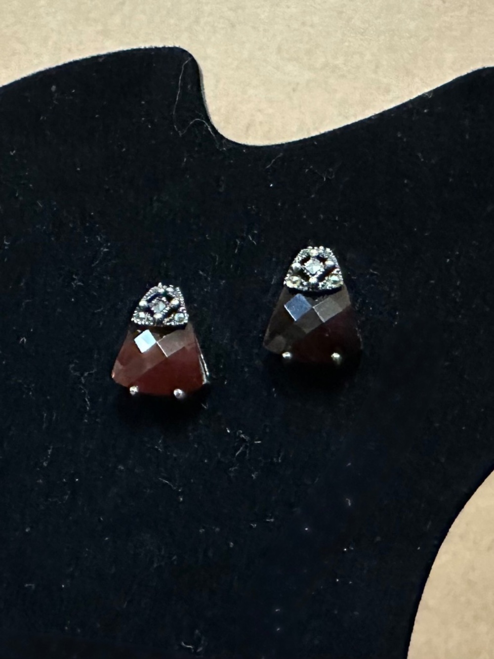 Marcasite Art Deco Red Stone Stud Earrings